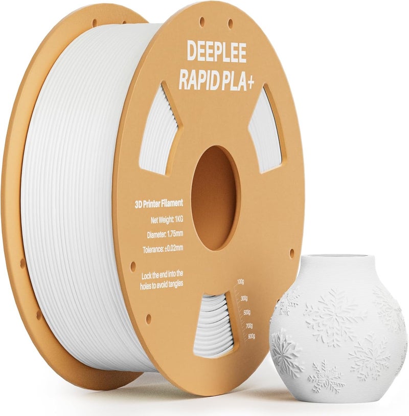 Deeplee Rapid PLA Plus Filament 1.75mm, High Speed 3D Printer Filament Up to 600mm/s, PLA+ Filament Dimensional Accuracy +/- 0.02 mm Fits Most FDM 3D Printer, Cardboard Spool White 1kg - Image 1